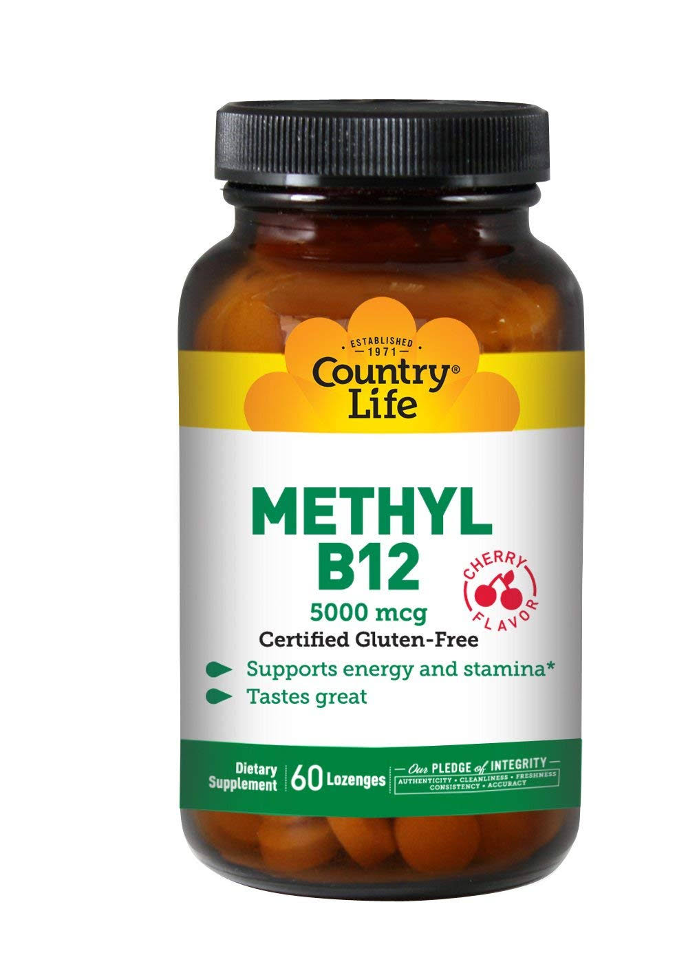Country Life Methyl B12 Dietary Supplement - Cherry, 5000mcg 60 Lozenges