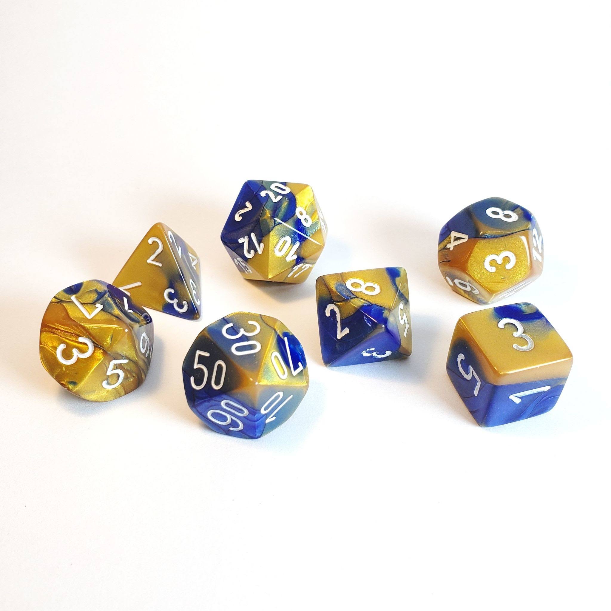 Chessex Dice Gemini Polyhedral 7-Die Set Blue-Gold/White (CHX 26422)