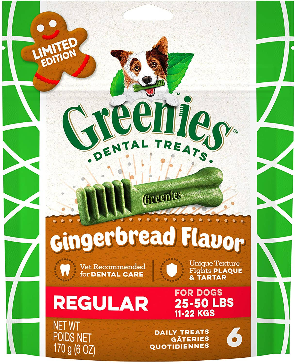 Greenies Gingerbread Flavor Natural Dental Dog Treats, 6 oz. Pack,
