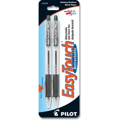 Pilot EasyTouch Retractable Ball Point Pens - Medium Point, Black Ink, 2pk