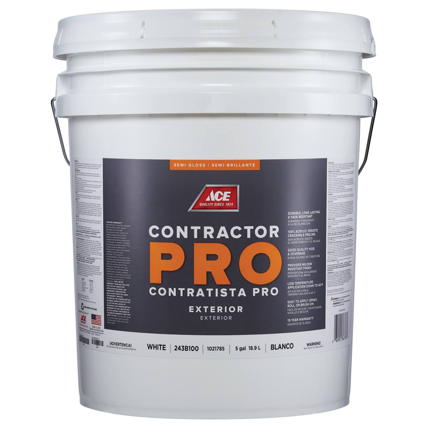 Ace Contractor Pro Semi-Gloss White Paint Exterior 5 Gal