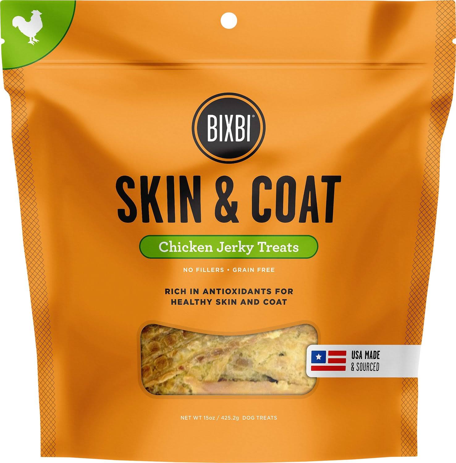 BIXBI Skin and Coat Dog Jerky Treats - Chicken, 15oz