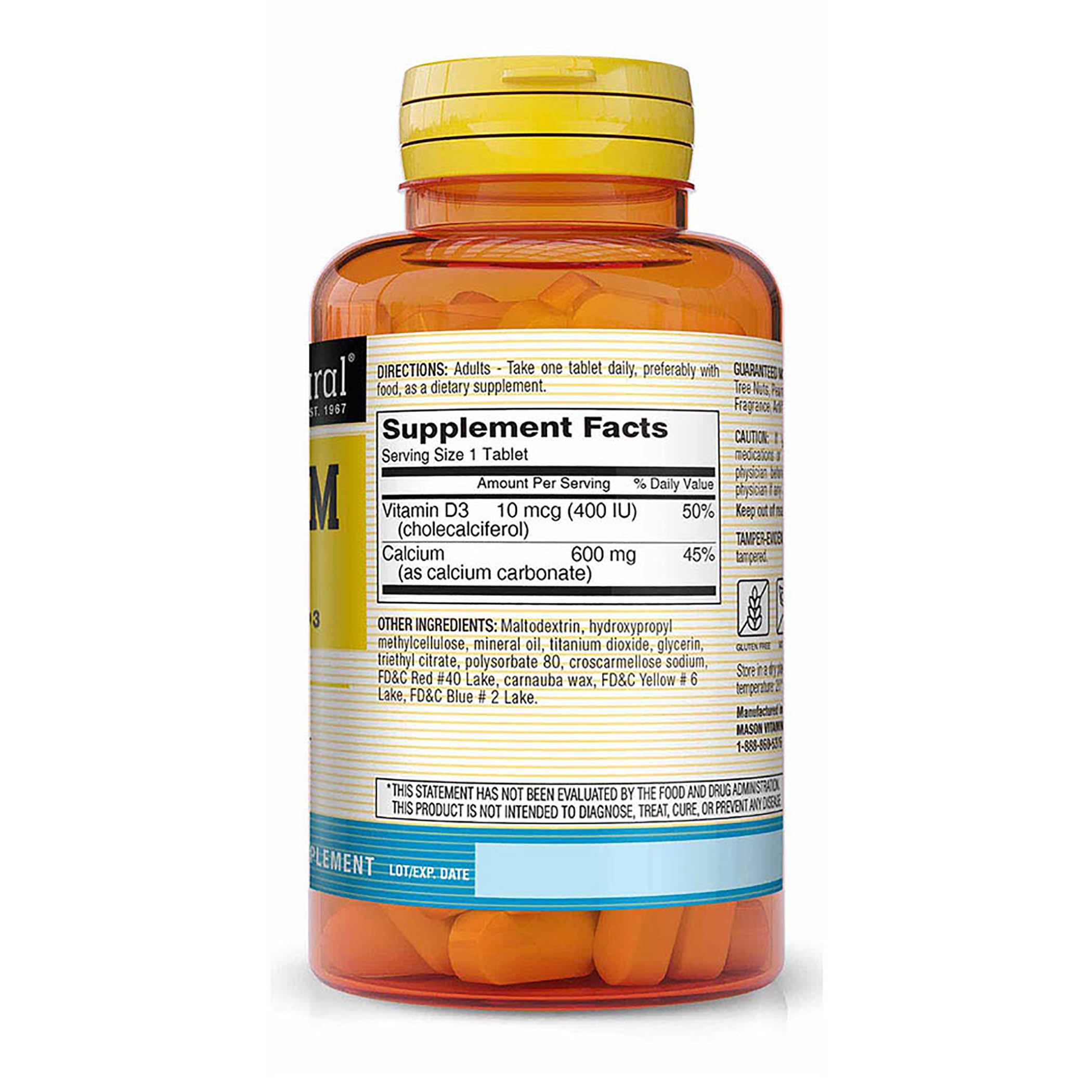 Mason Natural Calcium 600 +D3 Supplement - 400 IU, 200 Tablets