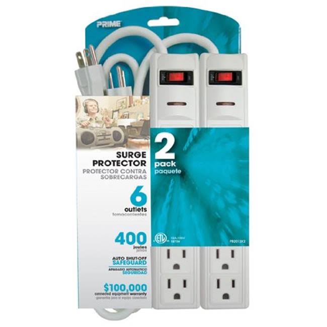 Prime Wire and Cable PB2013X2 400J Surge Protectors - 1.5' Cord, White, 2pk, 6 Outlet