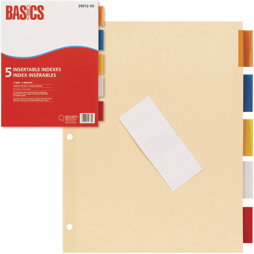 Basics Insertable Indexes Assorted Colours 5 Tabs