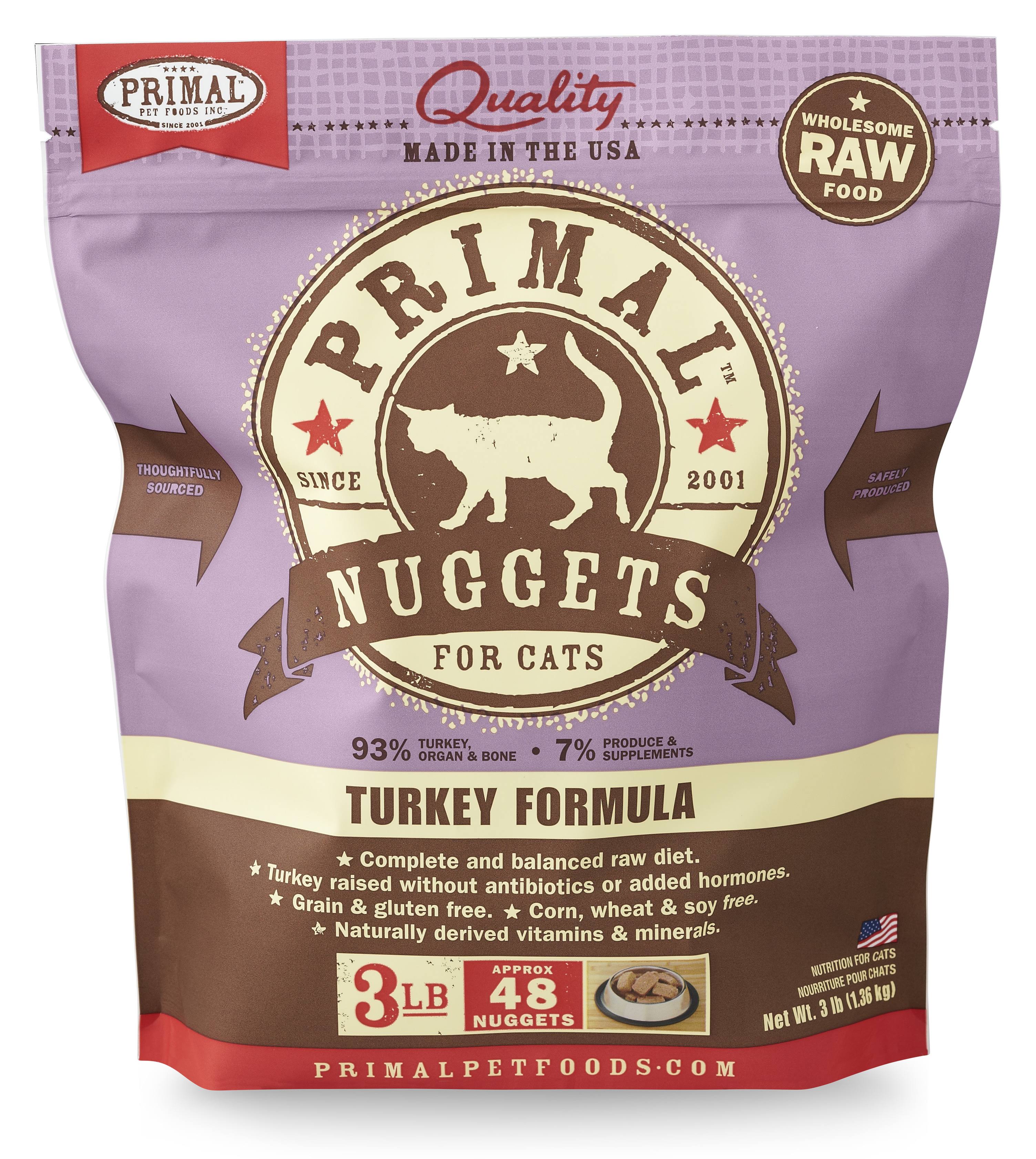 Primal Raw Frozen Nuggets Turkey Formula Cat Food, 3-Lbs.