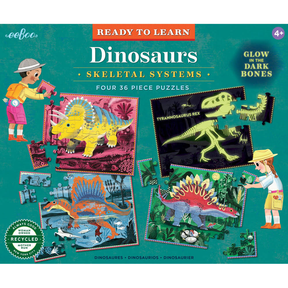 eeBoo Ready To Learn Dinosaur Glow In The Dark Puzzle - Set of 4