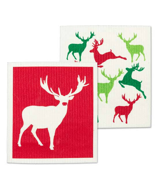 Abbott White & Red Bright Reindeer Dishcloth Set One-Size