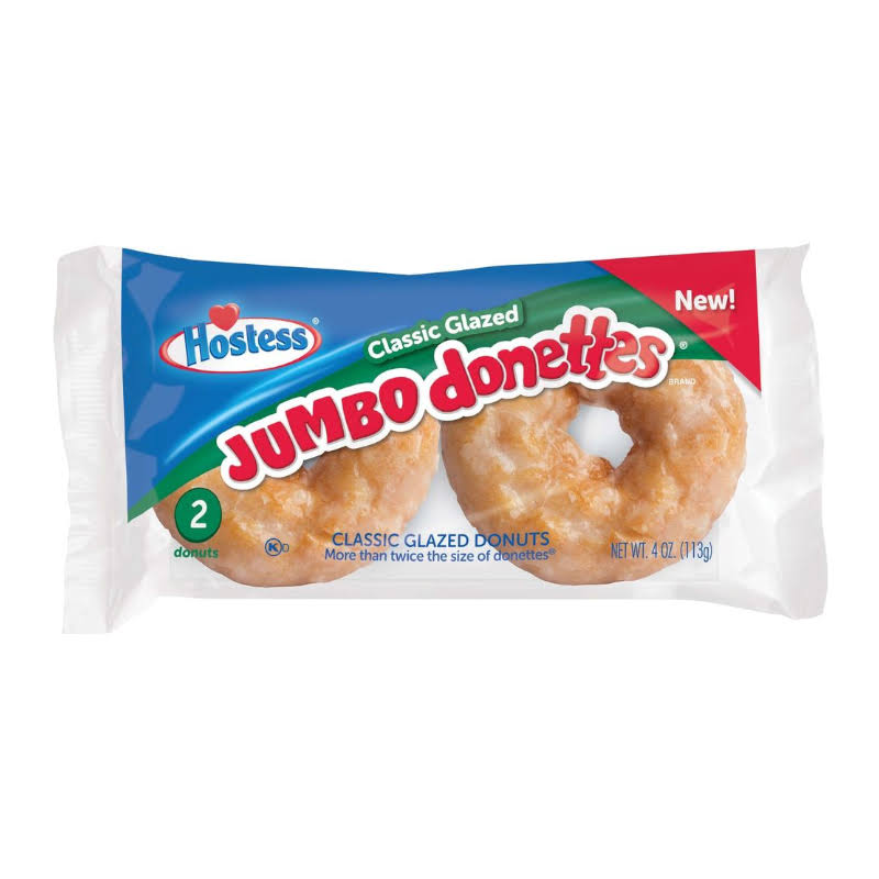 Hostess Jumbo Donettes Donuts, Classic Glazed - 2 donuts, 4 oz