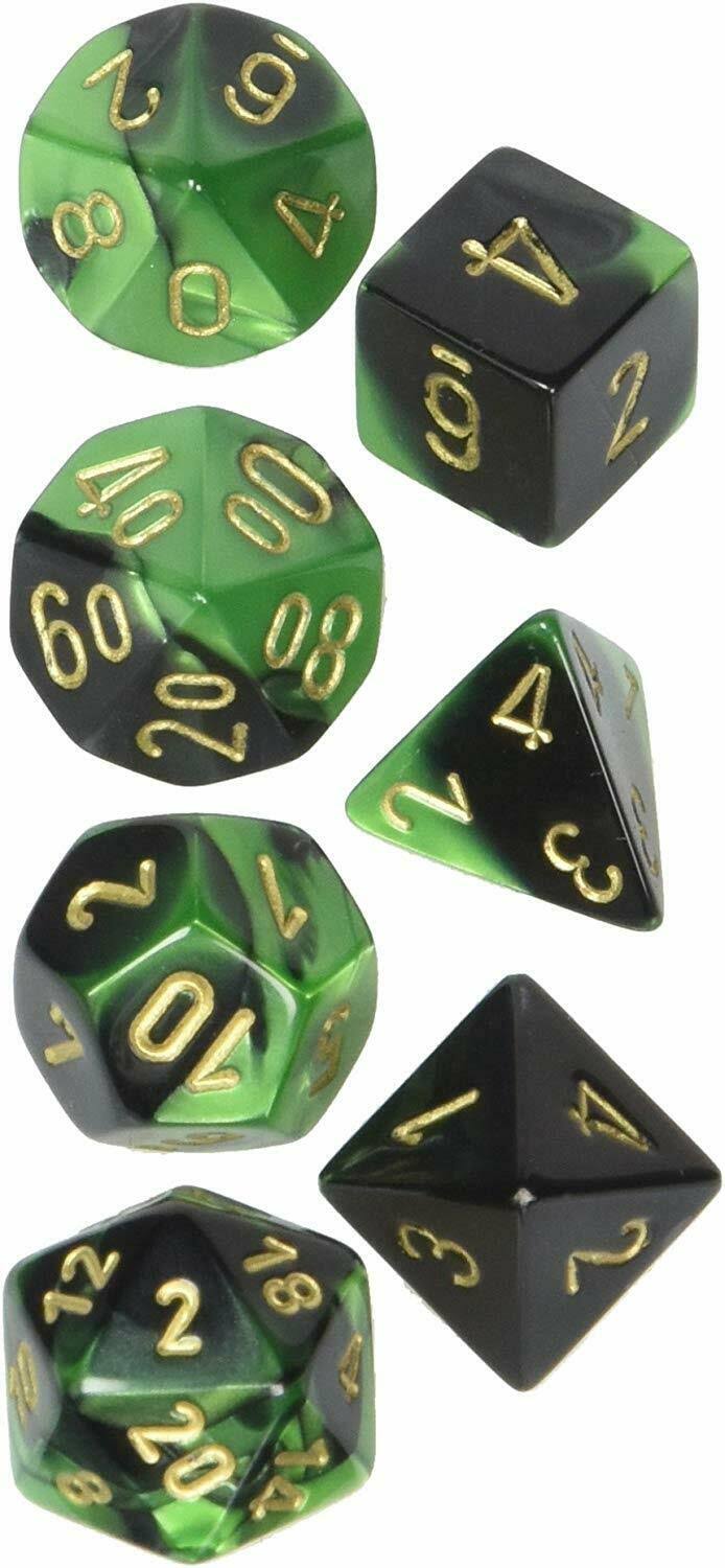 Chessex Gemini Poly 7 Set: Black-Green/gold