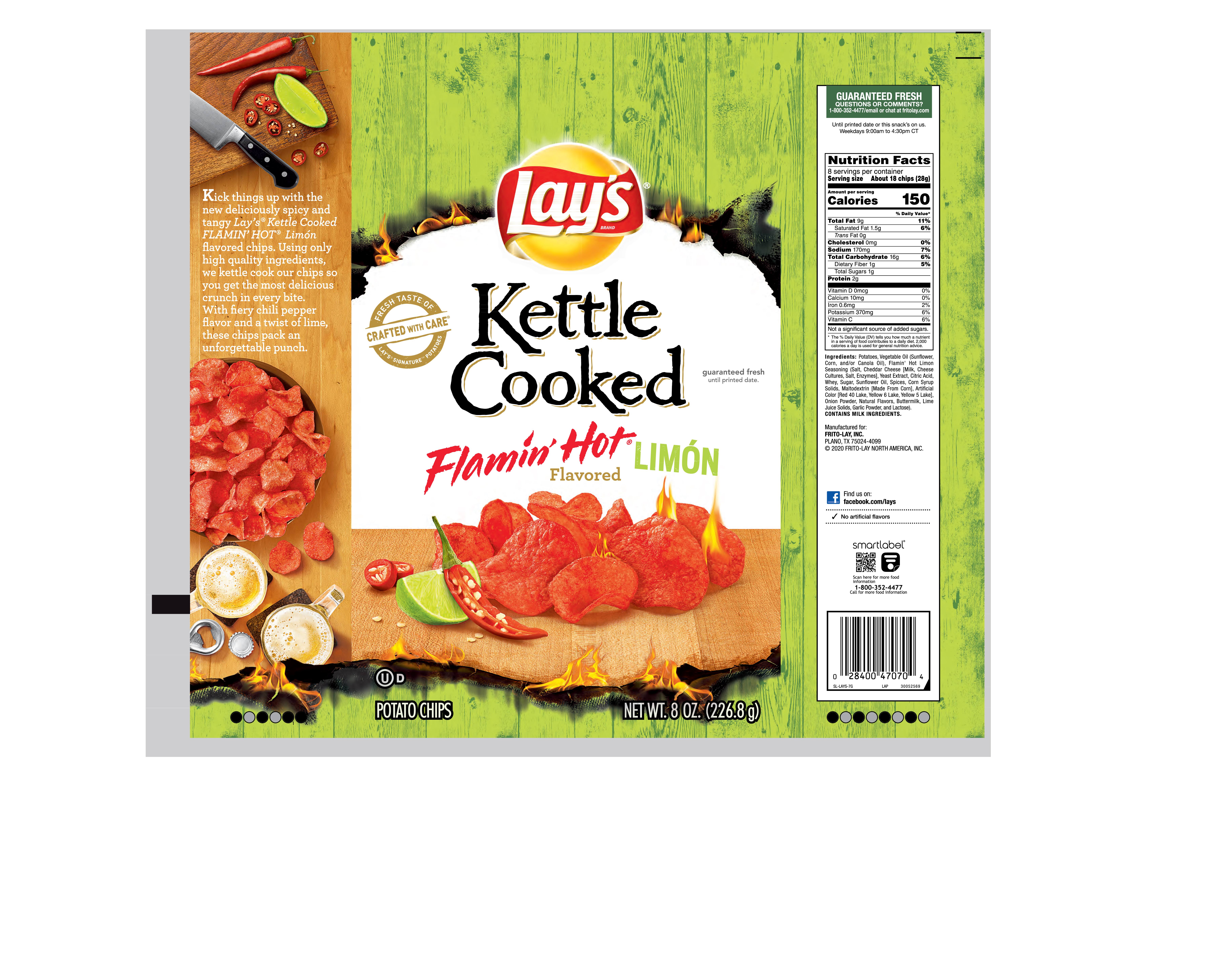 Lay's Potato Chips, Flamin' Hot Limon, Kettle Cooked - 8 oz