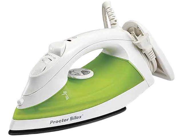 Proctor Silex Steam Iron with Cord Wrap & Non-Stick Soleplate - White & Green