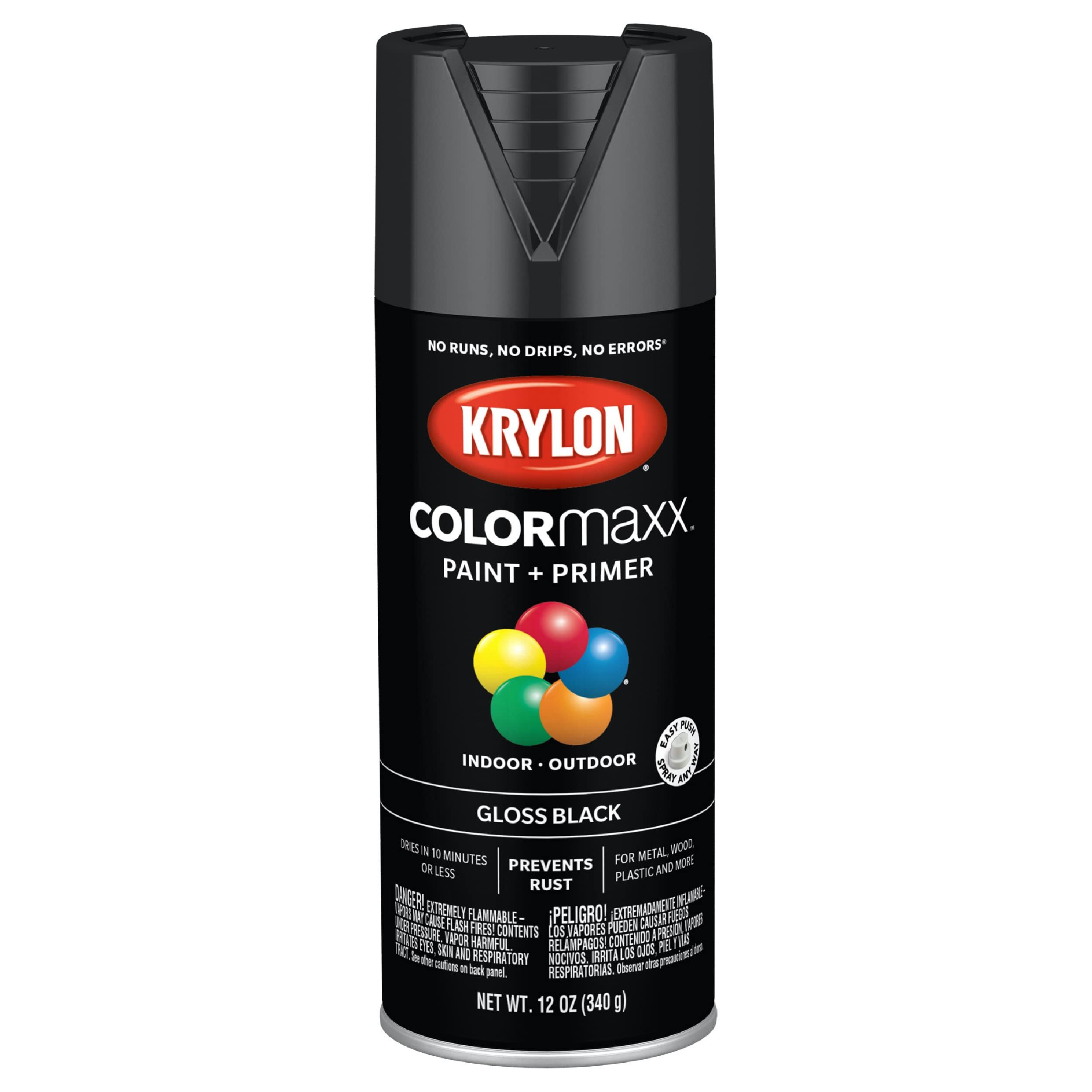 Krylon COLORmaxx K05505007 Spray Paint, Gloss, Black, 12 oz Aerosol Can