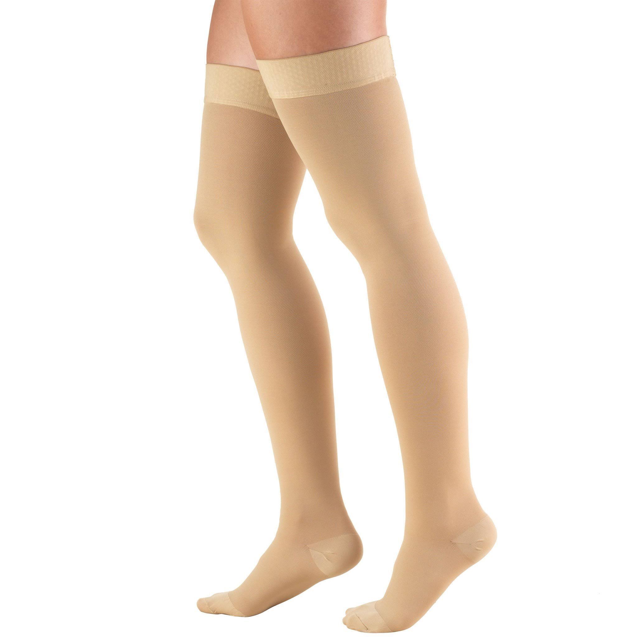 Truform Closed Toe Thigh High Compression Stockings - Dot Top, Beige, Large, 20 to 30 mmHg