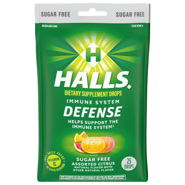 Halls Defense Sugar-Free Citrus Drops - 25 ct