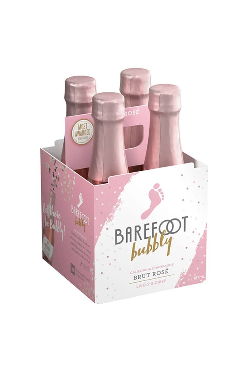Barefoot Bubbly Champagne, California, Brut Rose - 4 bottles