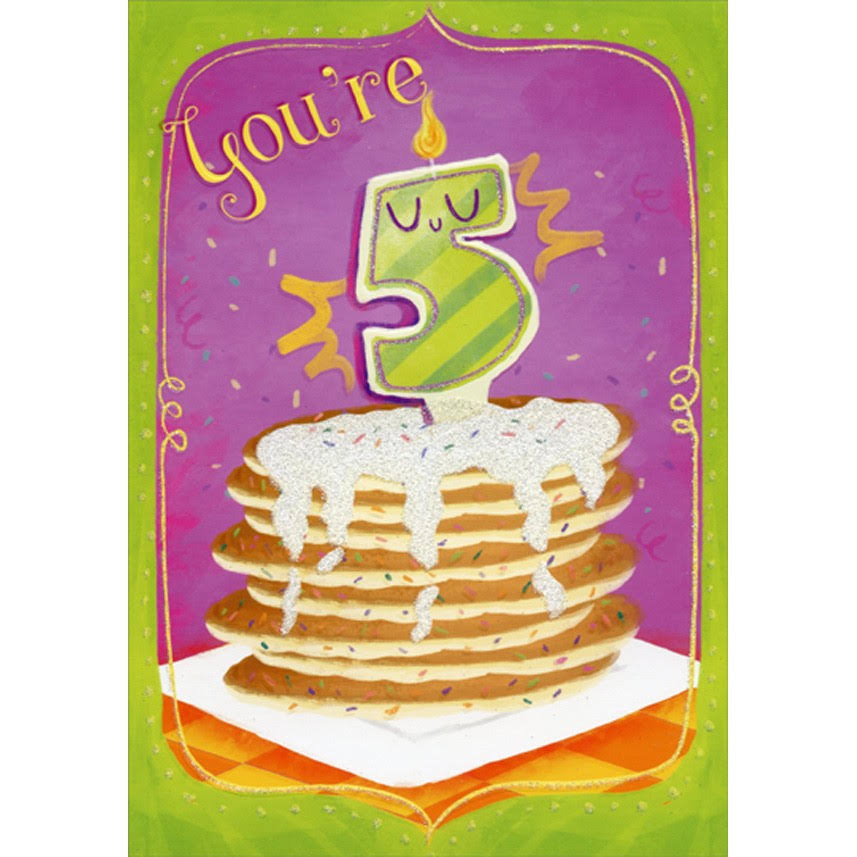 Designer Greetings Pancakes with Sparkling Icing Age 5 / 5th Birthday Card for Girl