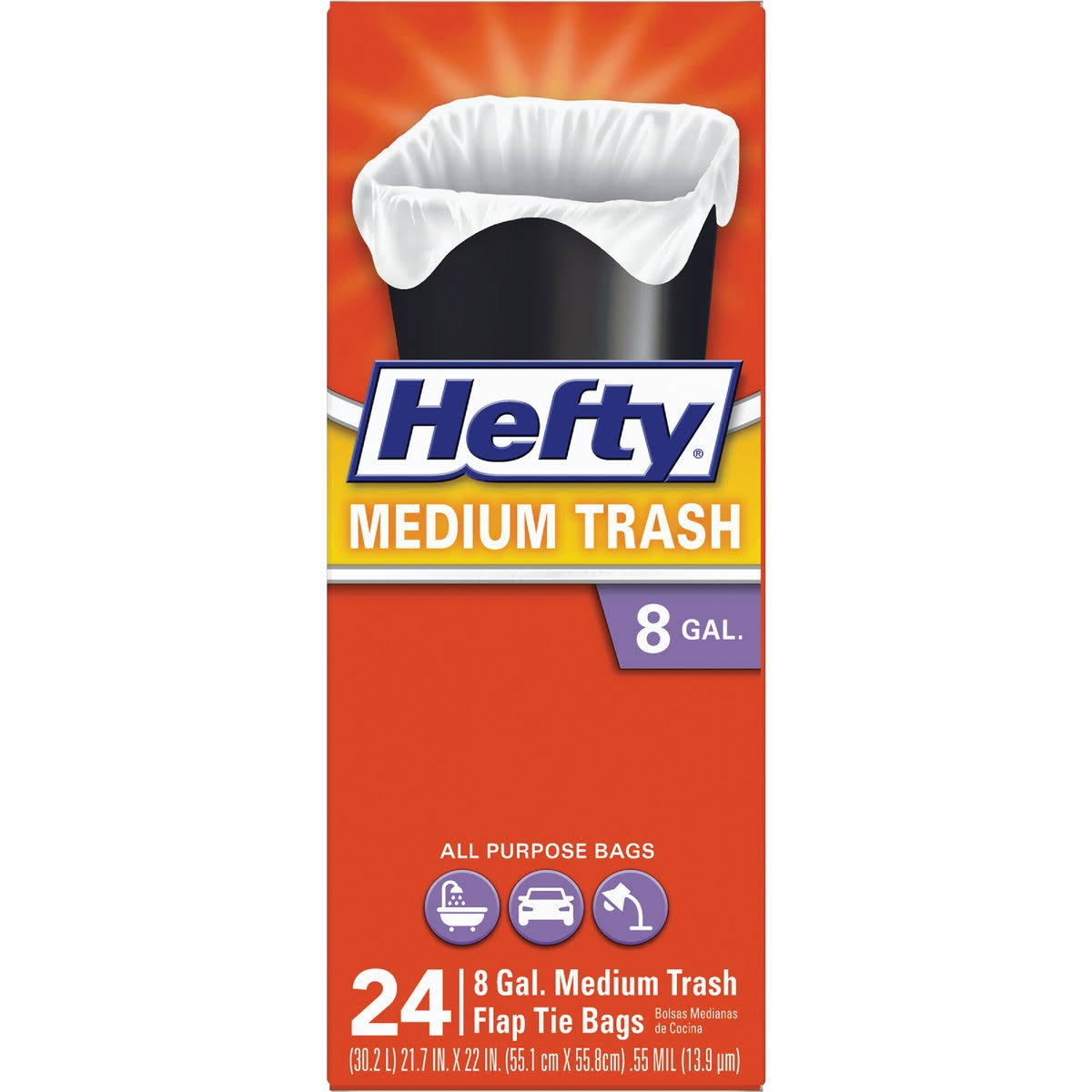Hefty Medium Trash Bag with Flap Tie - 8gal, 24ct