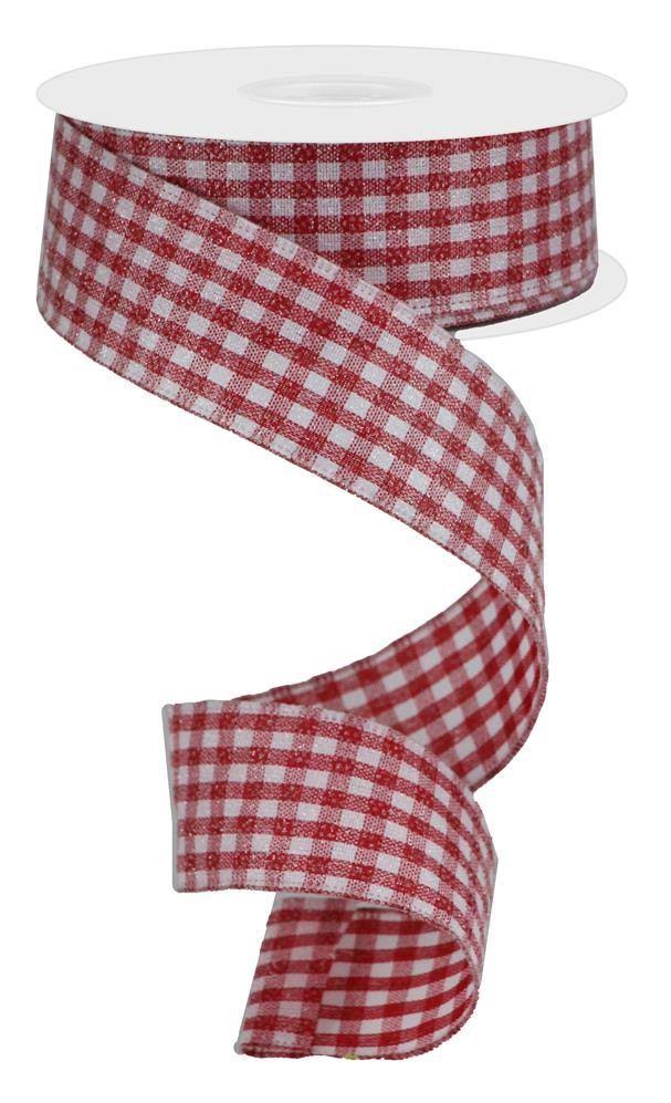 1.5"x10yd Glitter on Woven Gingham Check Red/White Rga179624