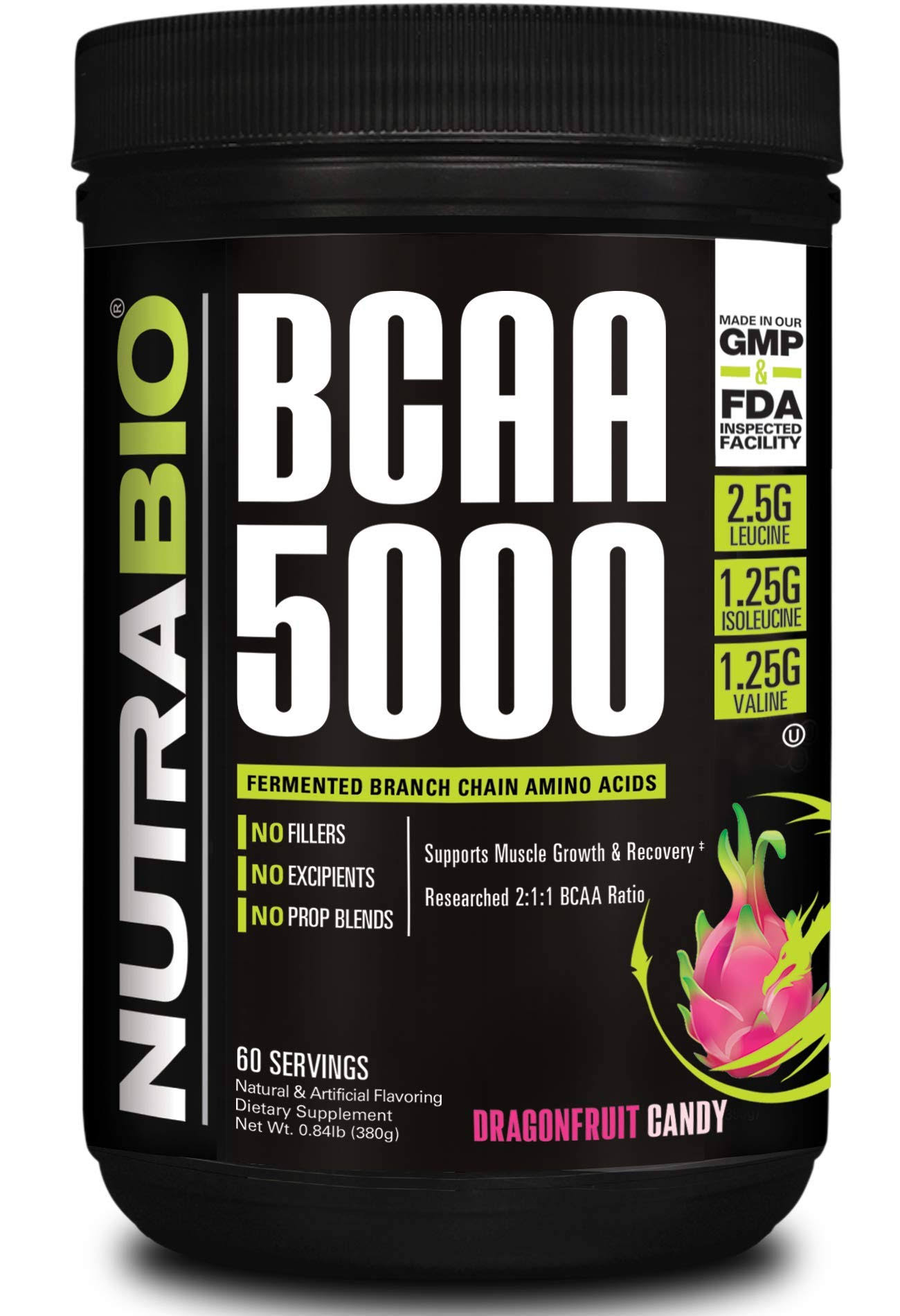NutraBio BCAA 5000 Dragonfruit Candy Powder 60 Servings