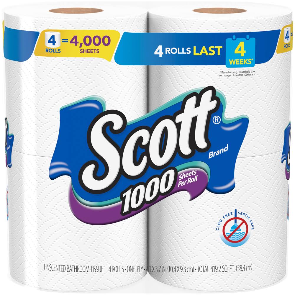 Scott Unscented Bathroom Tissue Rolls - 4pk