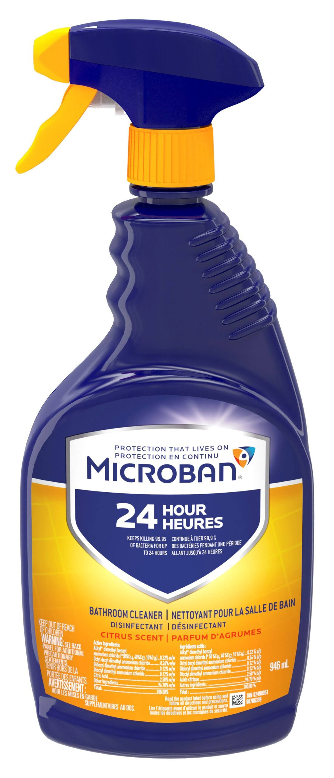 Microban 24 Hour Bathroom Cleaner And Sanitizing Spray, Citrus Scent