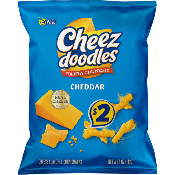 Wise Cheez Doodles Corn Snacks, Cheddar, Extra Crunchy - 4 oz