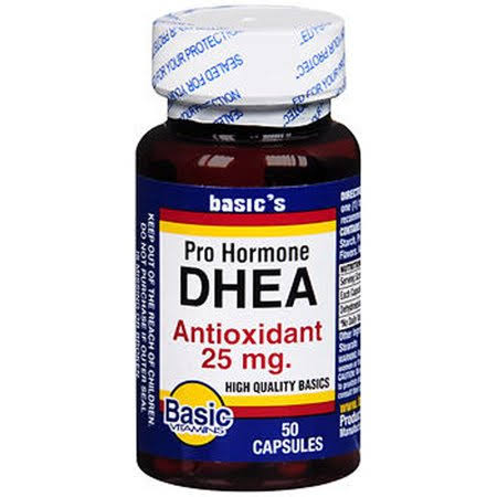 Basic Vitamins DHEA Antioxidant Capsules, 25 mg, 50 Count