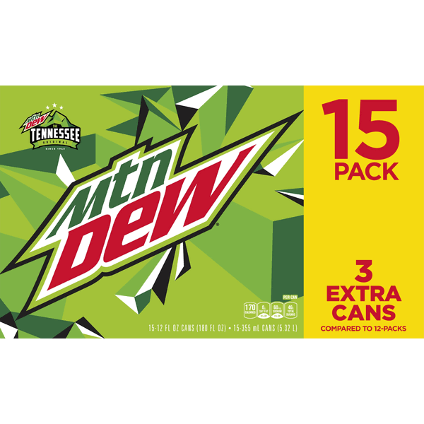 Mountain Dew Soda, 15 Pack - 15 pack, 12 fl oz cans