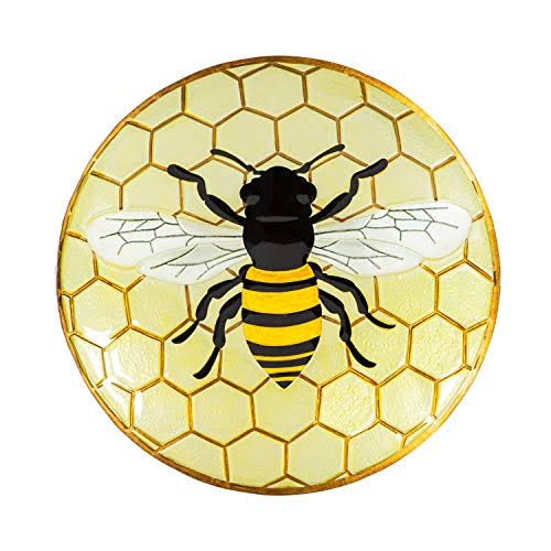 Evergreen Garden Beautiful Summer Bumble Bee Outdoor Glass Bird Bath 18 x 18 x 3 Inches Fade and Weather Resistant Outdoor Decoration for Homes