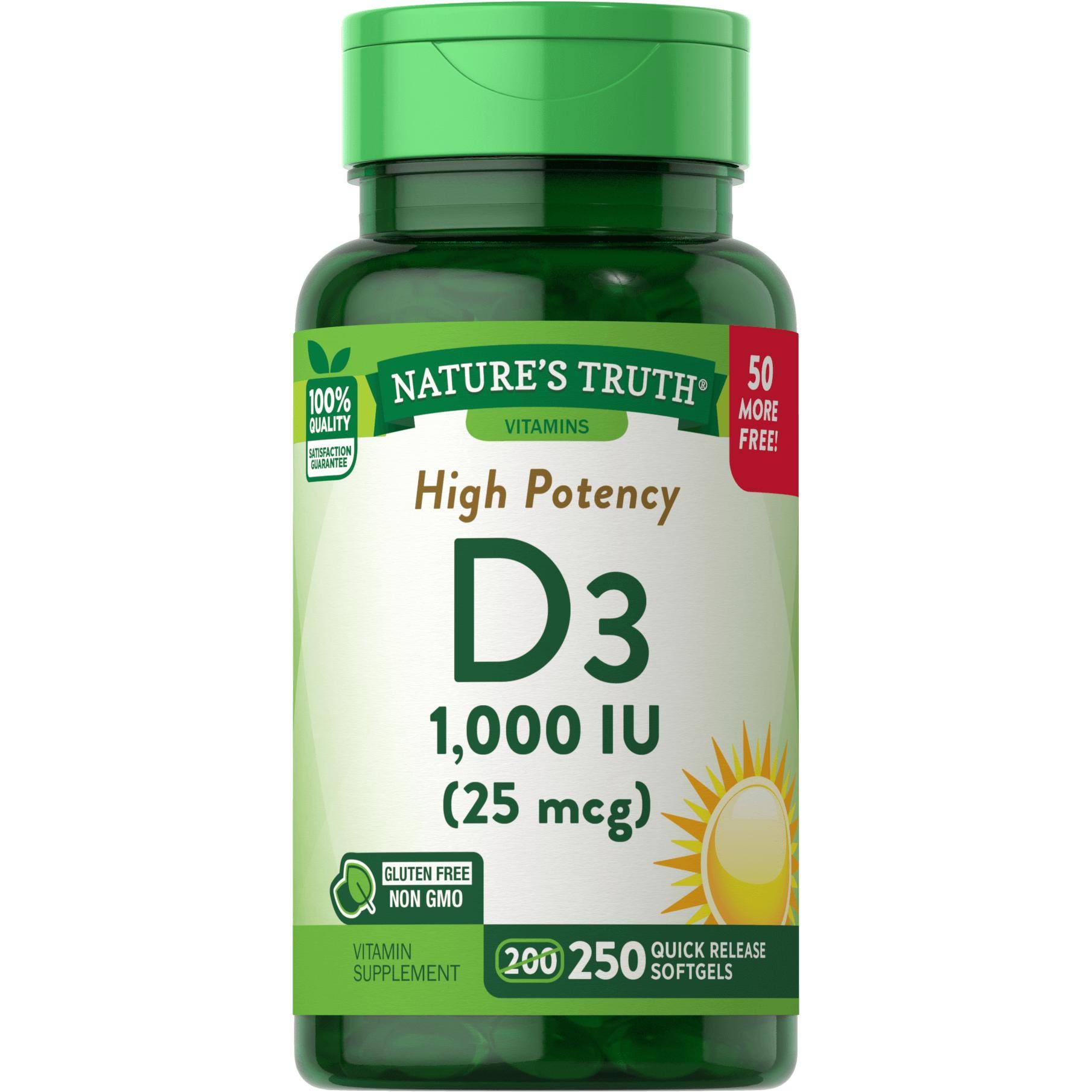 Nature's Truth High Potency Vitamin D3, 25 MCG (1,000 IU), 250 Quick Softgels