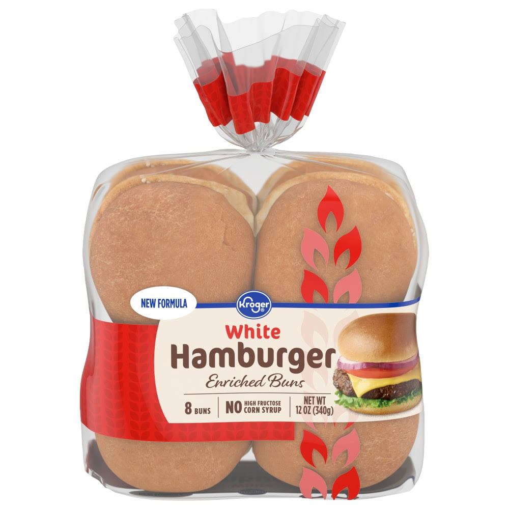 Kroger White Hamburger Enriched Buns 8 Count / 12 oz