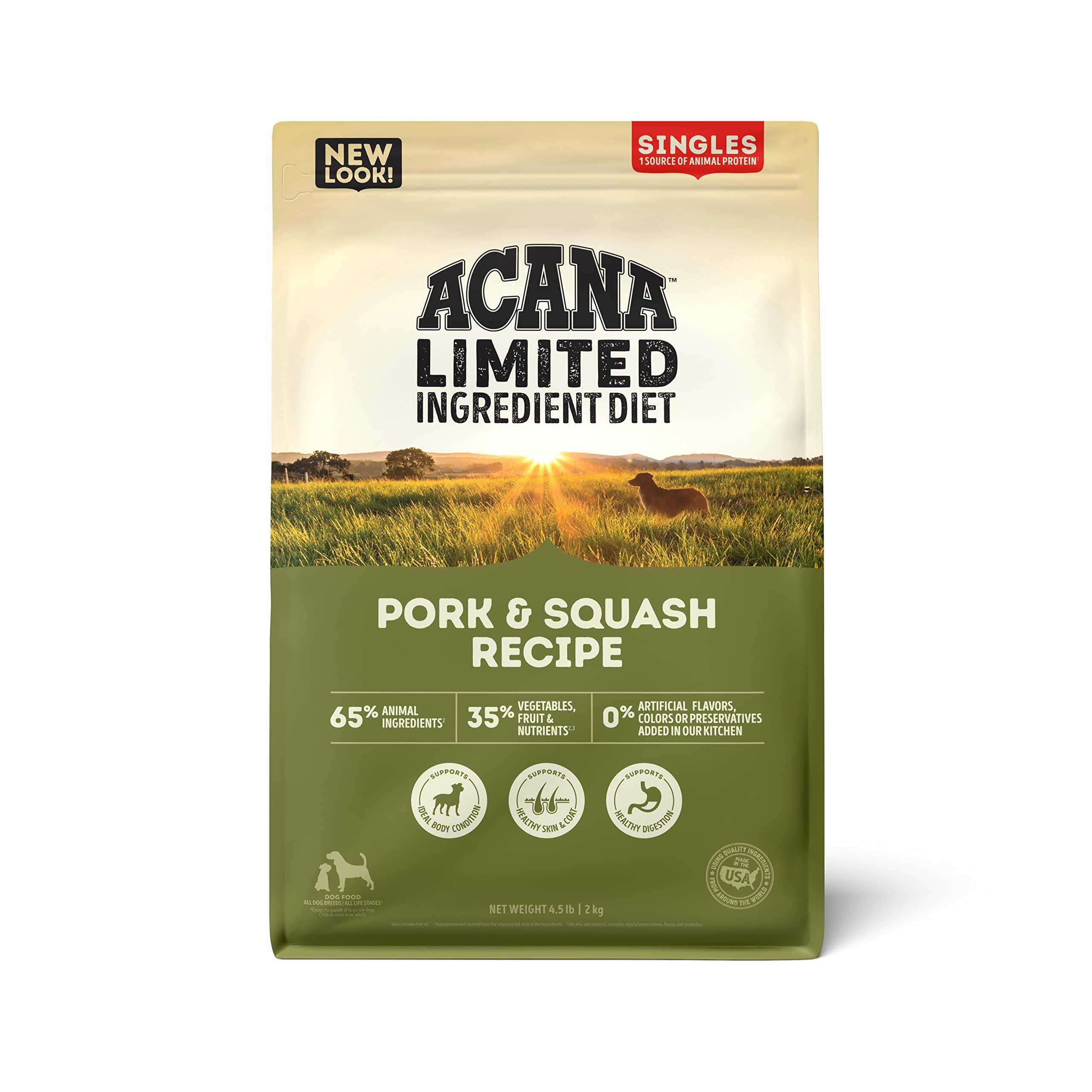Acana Singles Limited Ingredient Dry Dog Food, Grain-Free, High Protein, Pork & Squash, 45lb