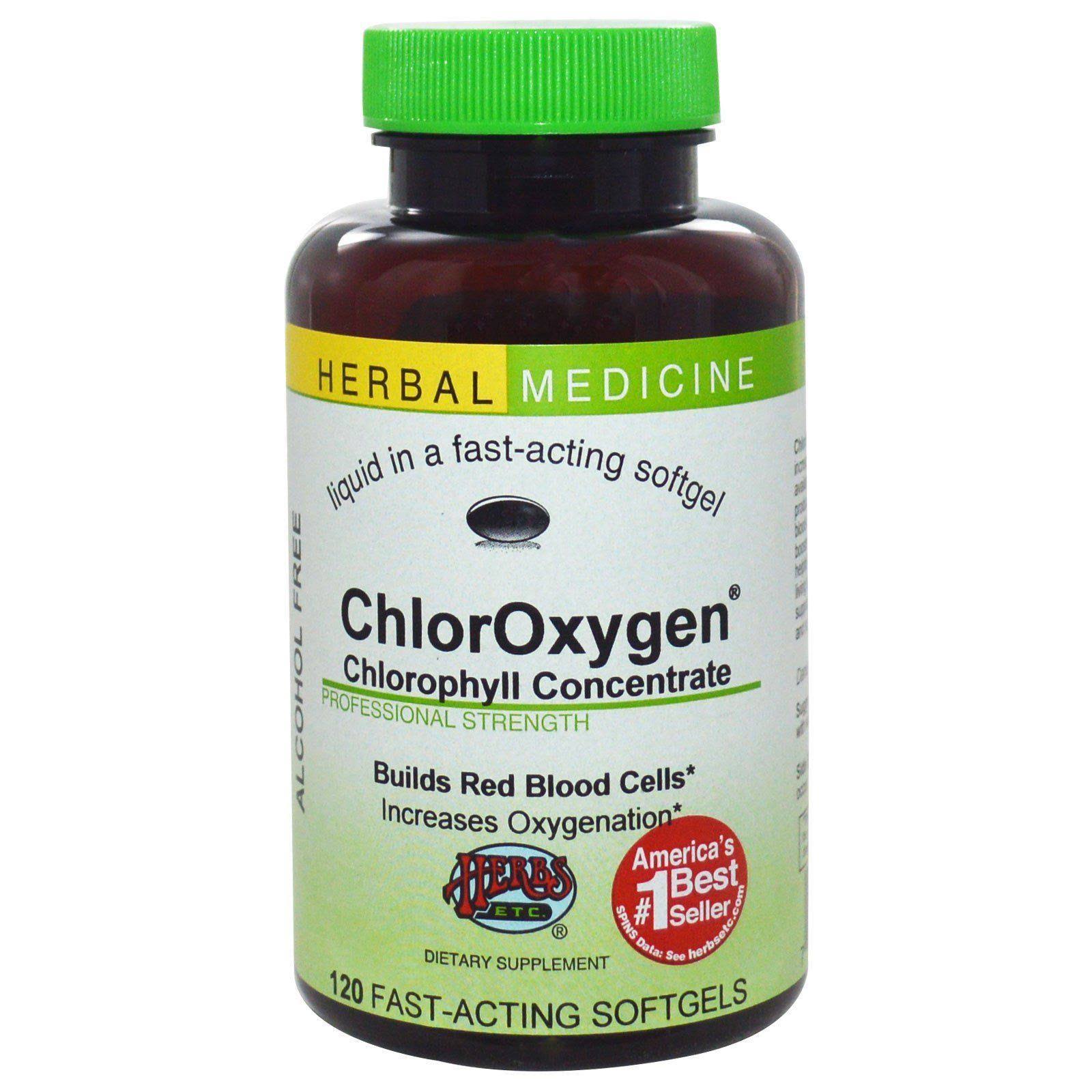 Herbs Etc ChlorOxygen Chlorophyll Concentrate Professional Strength Alcohol Free - 120 softgels