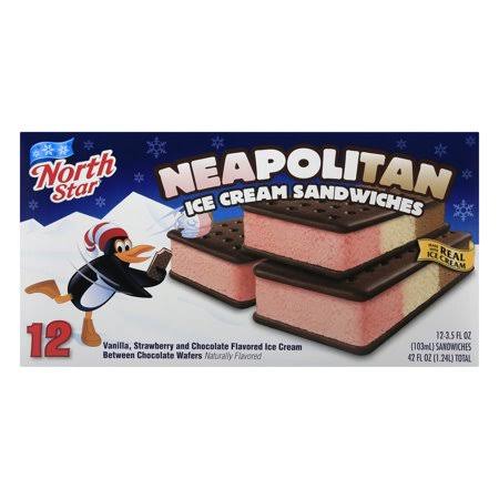 North Star Neapolitan Ice Cream Sandwiches - 12ct