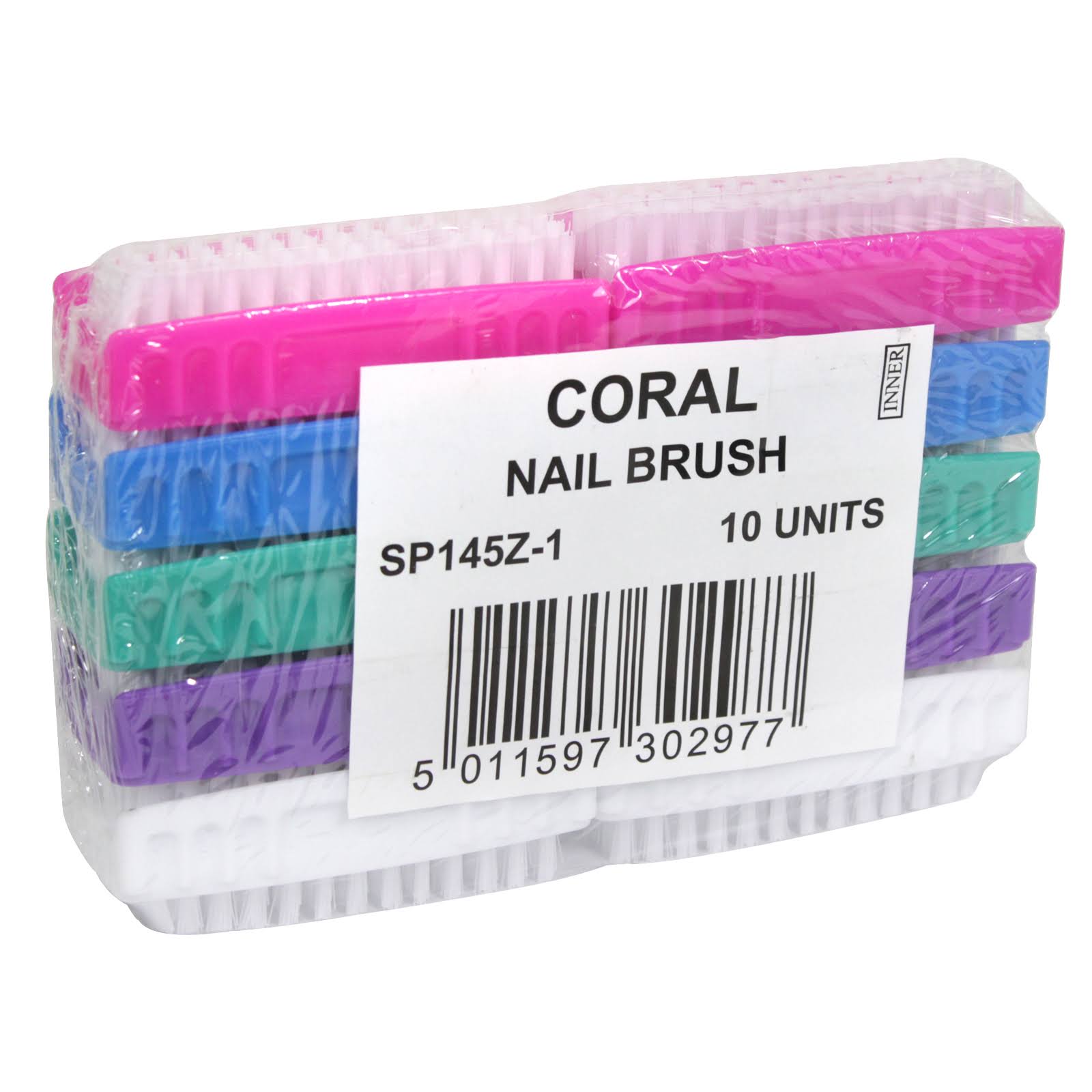 Coral Nail Brushes Plastic 2 Sided Assorted Colours x10 (Pack of 10)