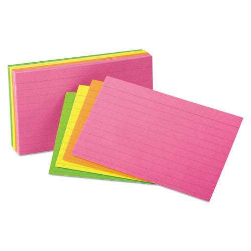Ruled Index Cards - Size 3"x5", Assorted Glow Colors