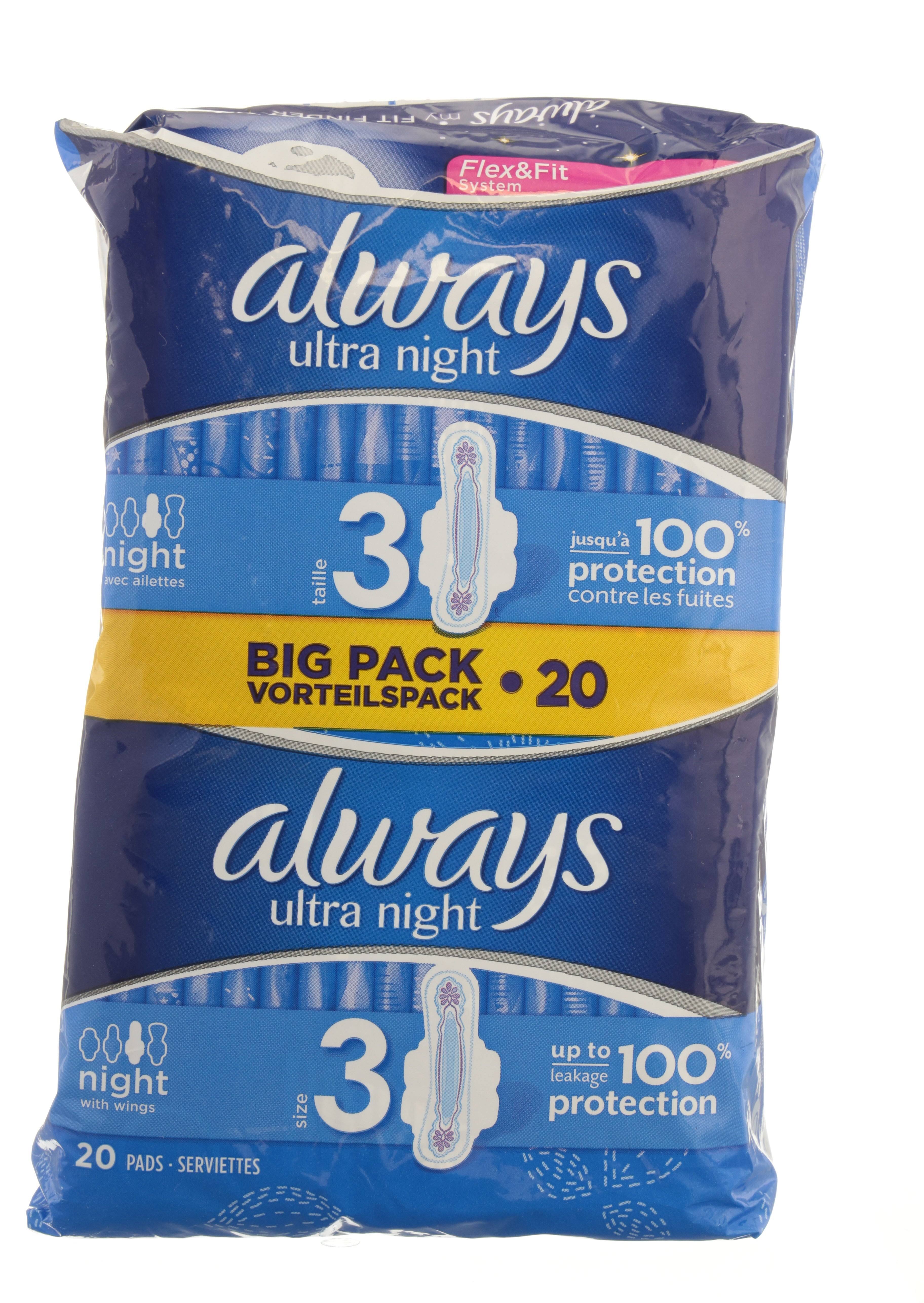 Always Ultra Night Sanitary Pads - 20pk