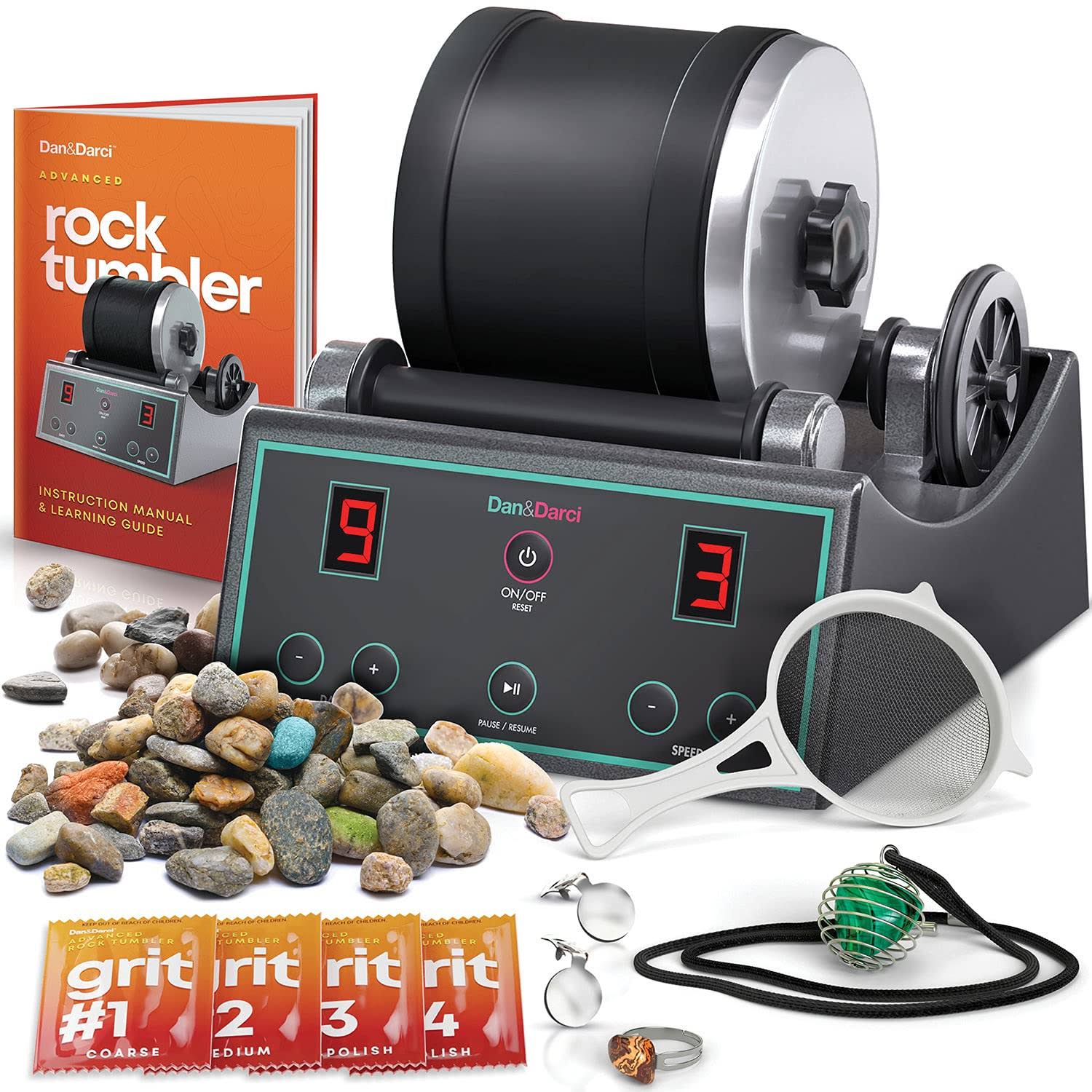 Advanced Professional Rock Tumbler Kit - with Digital 9-Day Polishing Timer & 3 Speed Settings - Turn Rough Rocks into Beautiful Gems : Great