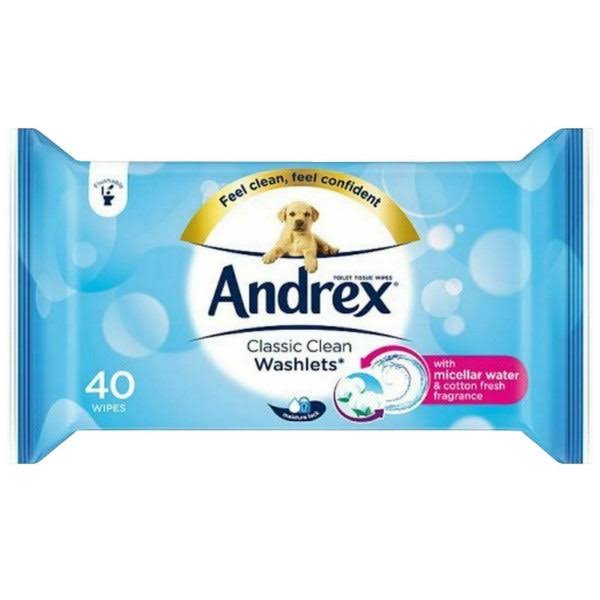 Andrex Classic Clean Washlets - with Micellar Water, 40pk