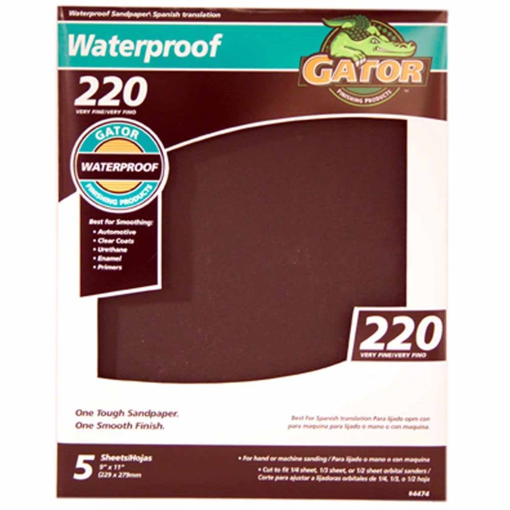 Ali Industries 220 Grit Waterproof Sandpaper - 9" x 11", 5 Pack