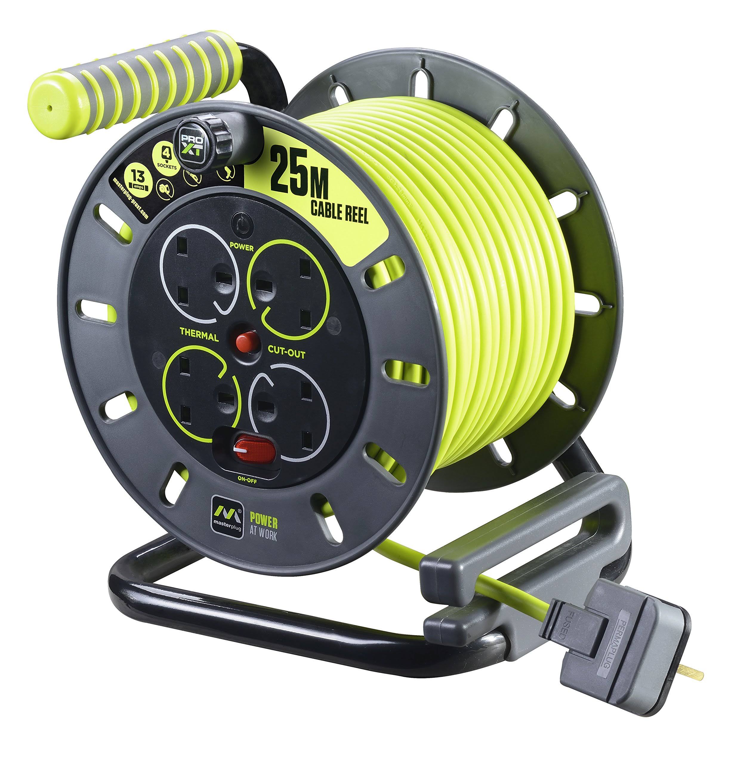 MasterPlug High Vis Open Cable Reel - Green, 25m, 13A, 4 Gang