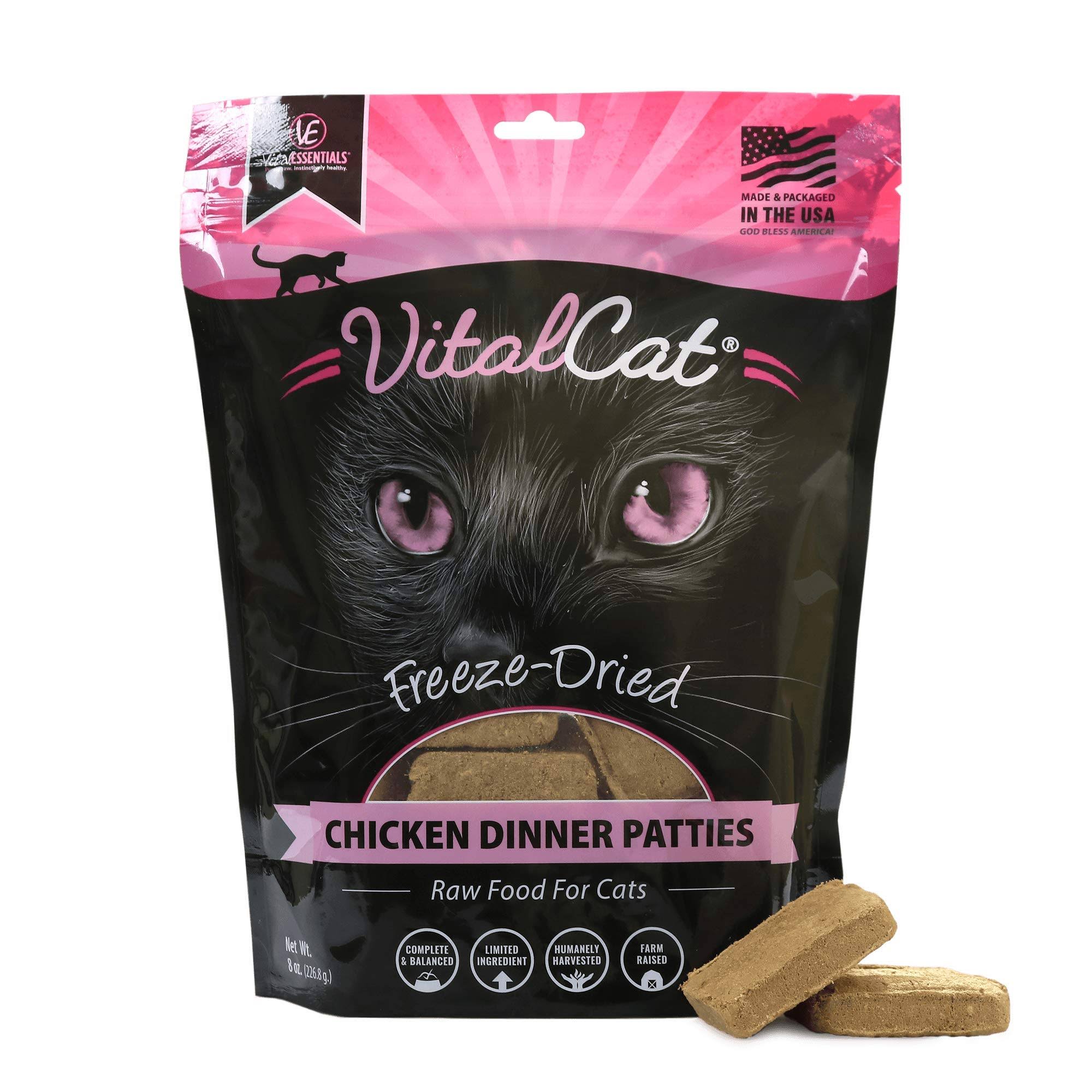 Vital Essentials Grain Free Chicken Dinner Patties Freeze Dried Raw Food for Cats - 8 oz