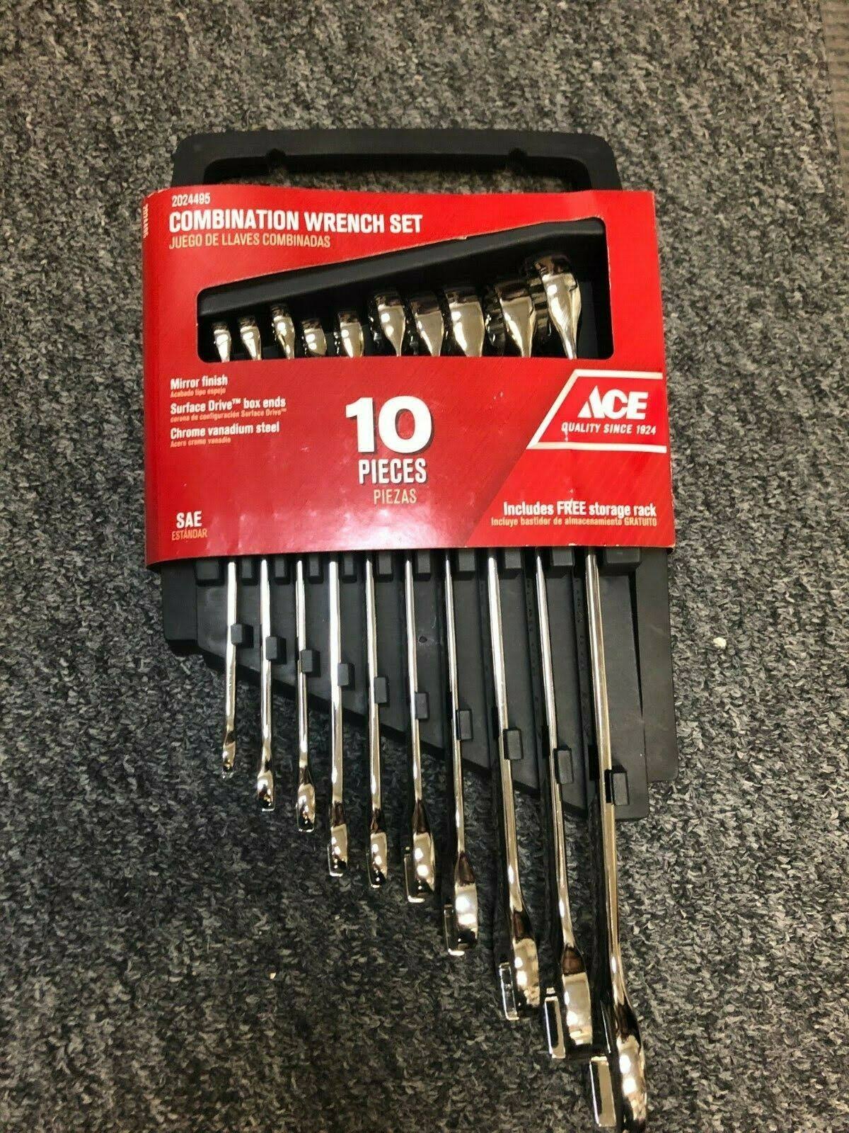 Ace 10 Pc. Chrome SAE Combination Wrench Set