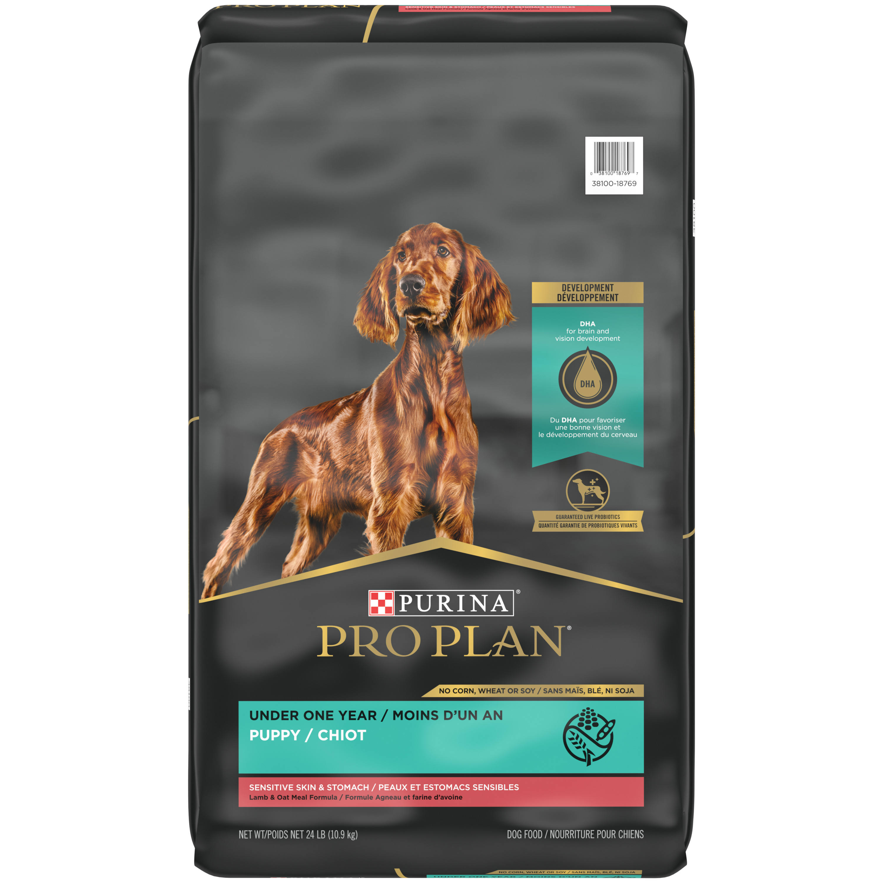Purina Pro Plan Sensitive Skin And Stomach Puppy Food With Probiotics, Lamb & Oat Meal Formula - 24 Lb Bag