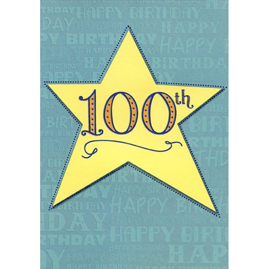 Designer Greetings Yellow Star on Blue Background Age 100 / 100th Birthday Card