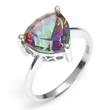 Rainbow Fire Genuine Mystic Topaz Heart Cut 2.6ct IOBI Precious Gems Solitaire Ring 7.25 / Rainbow, Women's