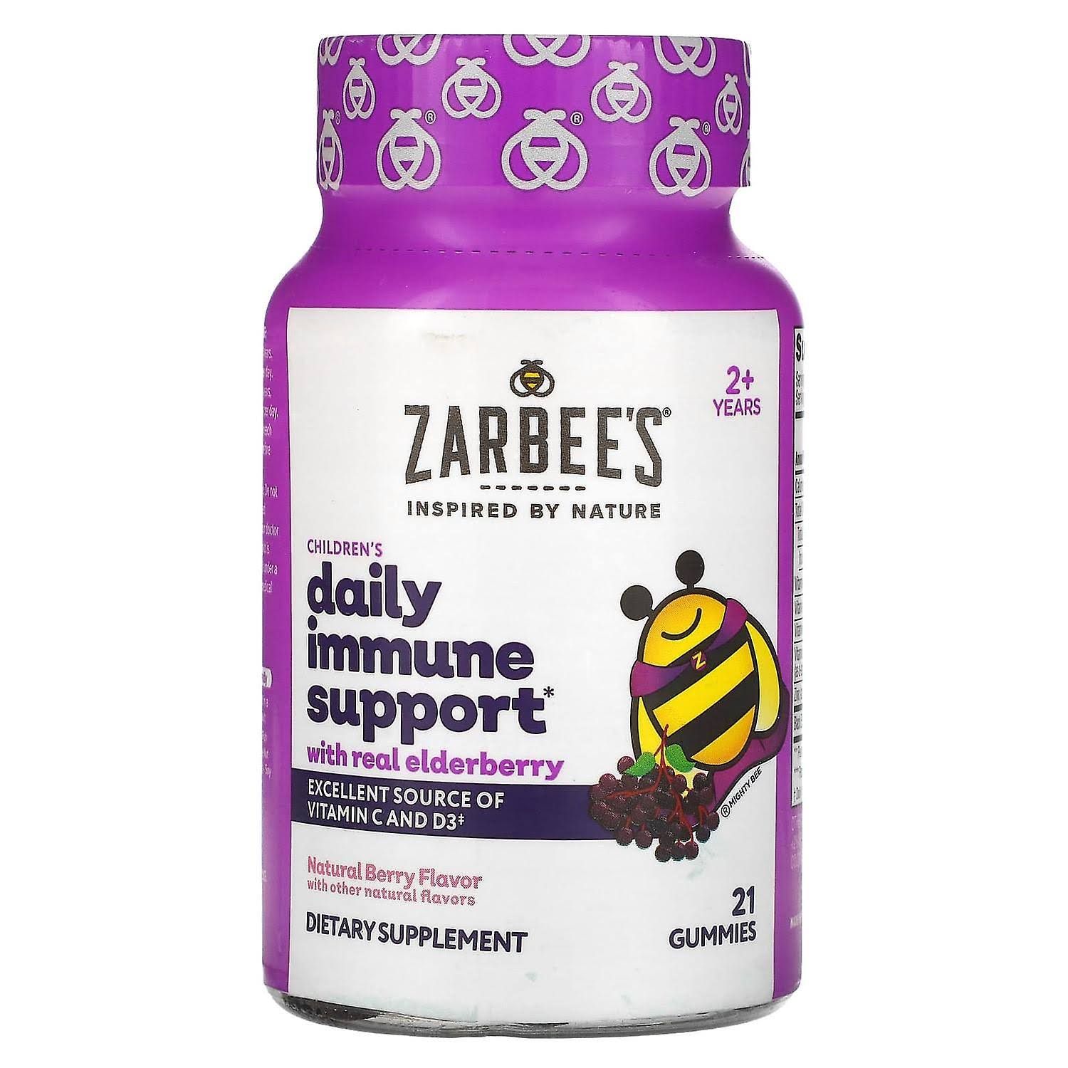 Zarbee's Naturals Children's Elderberry Immune Support Supplement - Natural Berry, 21 Gummies
