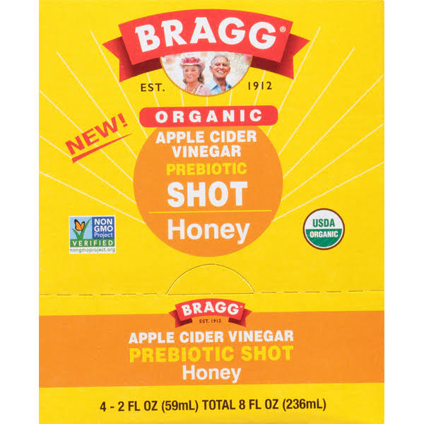 Bragg Apple Cider Vinegar Prebiotic Shot, Organic, Honey, 4 Pack - 4 pack, 2 fl oz