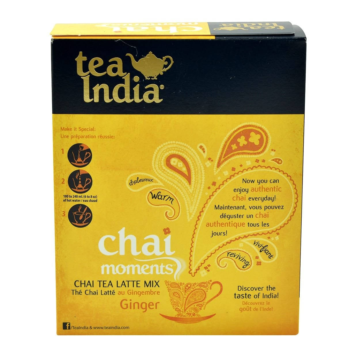 Tea India, Ginger Chai Tea Latte Mix, 10 Pouches